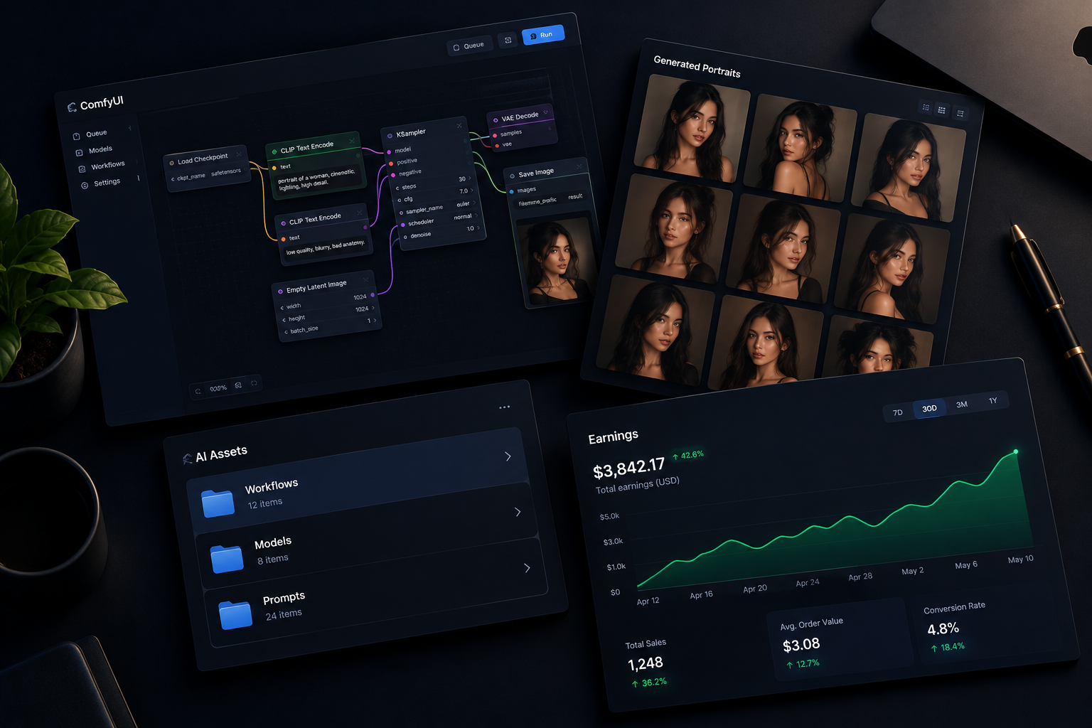 VaultLabs — workflows, portraits, earnings